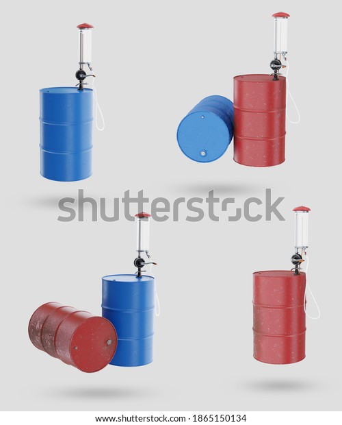 Vintage and old gasoline station. Used to\
supply fuel or petrol to cars and other vehicles. It is a manual\
system using a hand crank to pump oil up on tube. Isolate on gray\
background. 3D\
rendering.