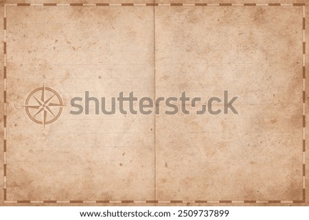 Vintage old map empty background. Blank treasure map on old folded paper texture backdrop