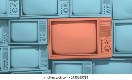 Vintage Old TVs 3D Illustration 