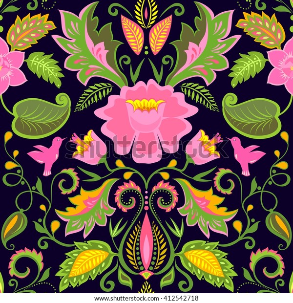 Vintage Ornate Floral Wallpaper Exotic Flowers Stock Illustration ...