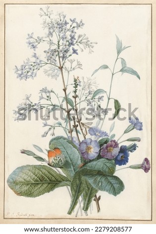 Vintage painting - A bouquet of flowers with insects (by Pierre Joseph Redouté)