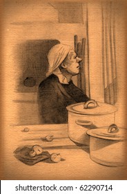 vintage paper with a sketch of old woman