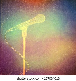 Vintage Paper Texture, Art Music Background, Microphone