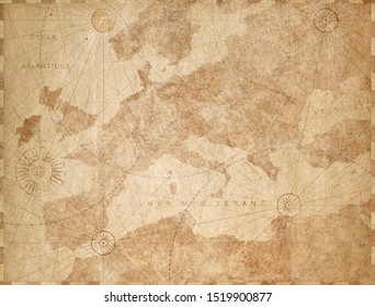 Vintage paper textured Europe map retro background. Based on image furnished from NASA.