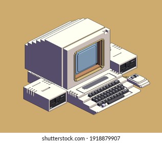 Vintage Personal Computer Isometric Pixel Art Stock Illustration ...