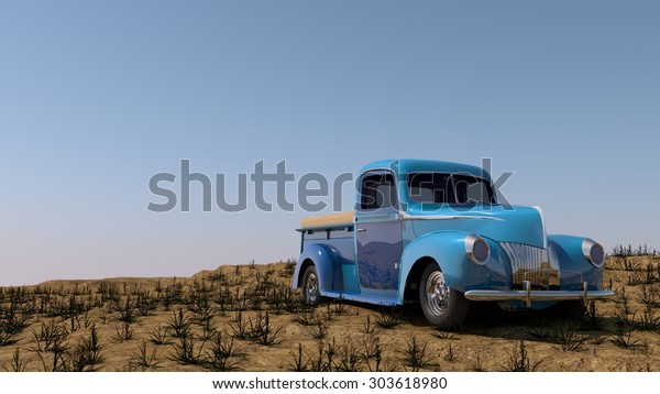 vintage pickup car in\
desert