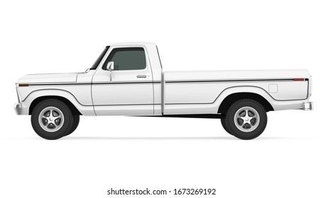 Vintage Pickup Truck Isolated (side View). 3D Rendering