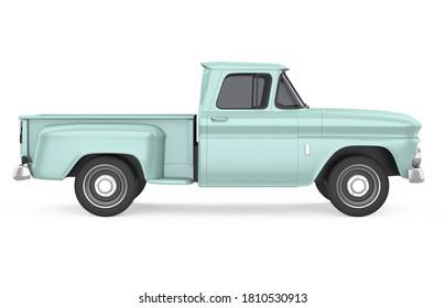 Vintage Pickup Truck Isolated (side View). 3D Rendering