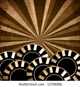 Vintage Poker Chips On An Old And Brown Background