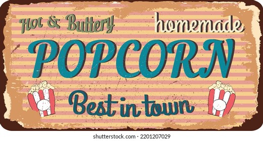 Vintage Popcorn Metal Sign.Retro Poster 1950s Style.