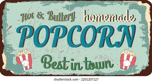 Vintage Popcorn Metal Sign.Retro Poster 1950s Style.