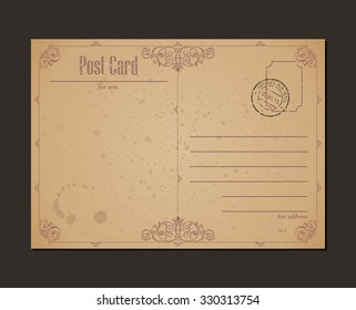 Vintage postcard and postage stamp. Design envelopes and letter