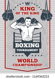 Vintage poster for boxing or sport club. Fitness center illustration. Boxing poster competition with boxer man 