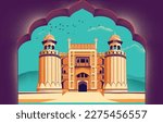 Vintage poster of Lahore (Lahore Fort) in Lahore, famous monument of Pakistan