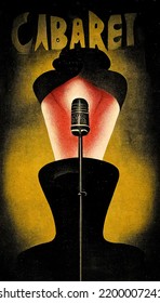 Vintage Poster Of Old Cabaret, Vintage And Old School, Old Style For A Great Show With Projector And Microphone