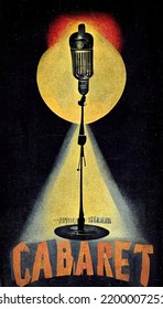 Vintage Poster Of Old Cabaret, Vintage And Old School, Old Style For A Great Show With Projector And Microphone