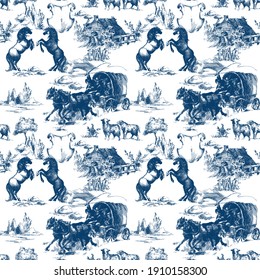 Vintage Ranch Life Seamless Pattern. American Wild West