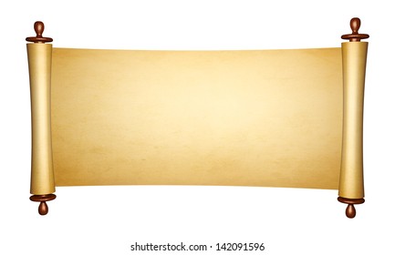 Vintage roll of parchment, isolated on white background