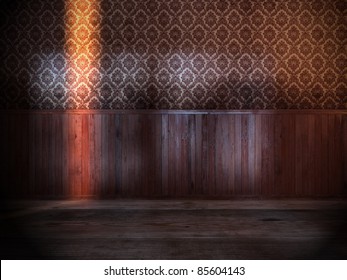 Vintage Room With Old Wood Paneling On Wall