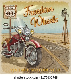 Vintage Route 66 Texas Motorcycle Poster.
