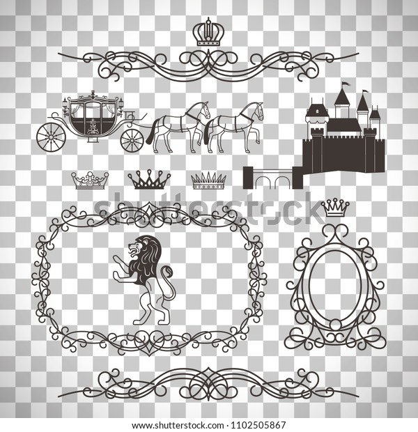 Vintage royal\
elements and princess decor elements in line style isolated on\
transparent background,\
illustration