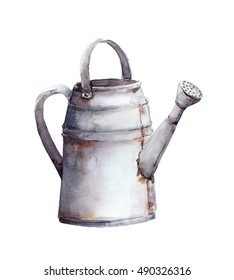 Vintage Rustic Watering Can. Watercolor