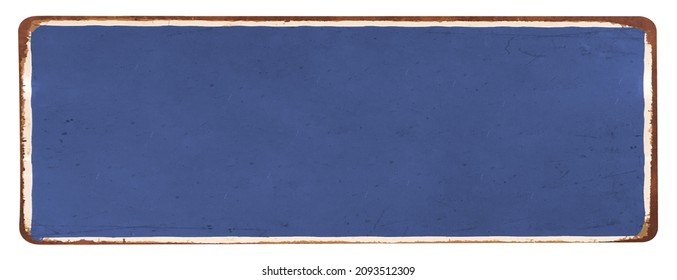 Vintage rusty enameled navy blue grunge metal sign. Isolated on pattern background including clipping path