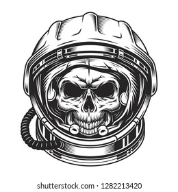 Vintage Astronaut Skull Space Helmet Monochrome Stock Illustration ...