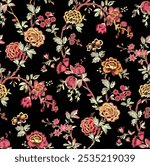 Vintage seamless floral pattern. Liberty style background of small mauve and lilac flowers. Small flowers scattered over a white background. Stock for printing on surfaces. Realistic flowers.