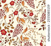 Vintage seamless floral pattern. Liberty style background of small mauve and lilac flowers. Small flowers scattered over a white background. Stock for printing on surfaces. Realistic flowers.