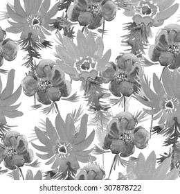 Seamless Summer Pattern Watercolor Flowers Handmade Stock Illustration ...