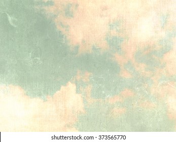 Vintage Sky Background Green With Clouds In Pastel Watercolors