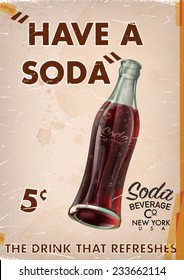 Vintage Soda Advert With A Glass Bottle.