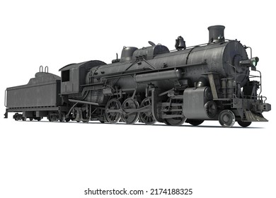 Vintage steam old train locomotive 3d rendering on a white background