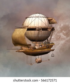 Vintage Steampunk Airship - 3D Illustration