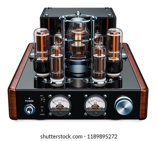 Vintage Stereo Amplifier, 3D Rendering Isolated On White Background