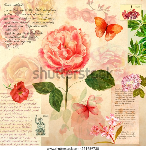 Vintage Style Collage Victorian Roses Other Stock Illustration