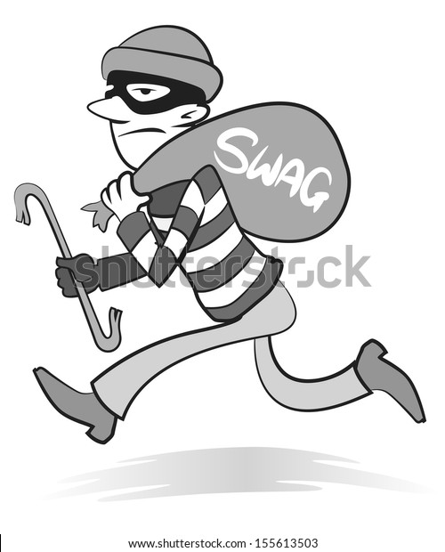 Vintage Style Illustration Burglar Running Away Stock Illustration ...