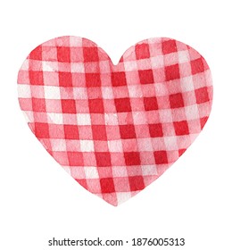Vintage style tartan heart image  Romantic heart red   white image for Valentine day   weddings white background  Hand drawn retro textile decorative element watercolor illustration 