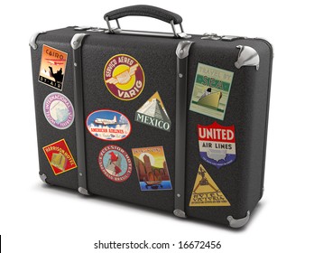 Vintage Suitcase With Stickers