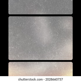 Vintage Super 8 8mm Film Strip Frame Overlay Triple Placeholder with Light Leaks, Dust and Speckles Texture, Greyscale Black and White