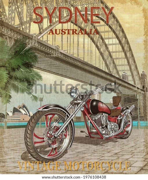 Vintage Sydney, Australia  poster with\
classic motorcycle.Vintage Motorcycles\
poster