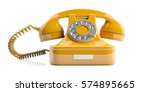Vintage telephone. Yellow old phone isolated on white background. 3d illustration