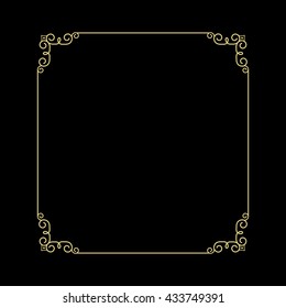 Vintage Thin Gold Frame For Your Design. Vintage Cover. Place For Text.