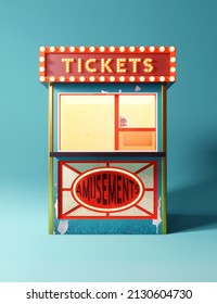 Vintage Ticket Sales Booth For Amusement Parks And Performance Events. 3D Illustration