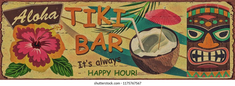 Vintage Tiki Bar metal sign.