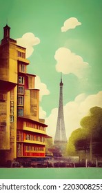 Vintage Tourist Poster On The City Of Paris And The Eiffel Tower To Promote France Abroad