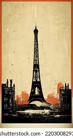 Vintage Tourist Poster On The City Of Paris And The Eiffel Tower To Promote France Abroad