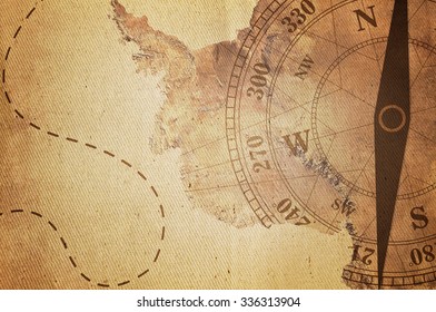 Vintage Travel Manuscript With Map And Compass Adventure Background,Map Elements Of This Image Furnished By NASA