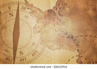 Vintage Travel Manuscript With Map And Compass Adventure Background,Map Elements Of This Image Furnished By NASA